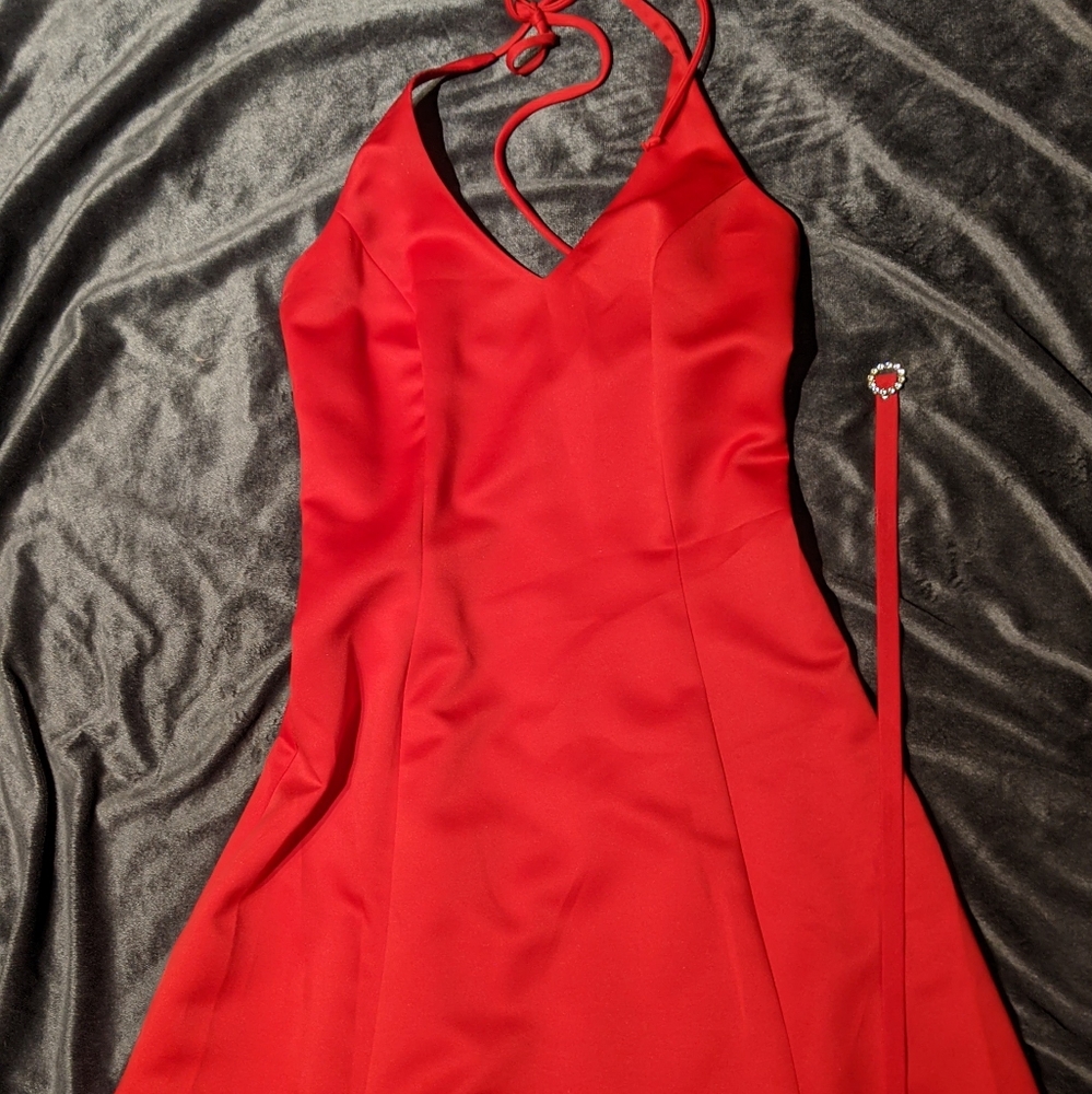 Jessica vintage halter prom dress - satin, red